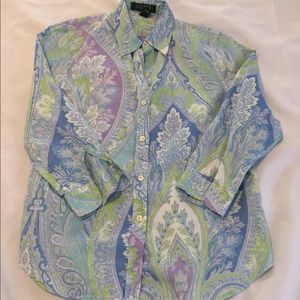 LRL Pastel Spring Paisley 3/4 Sleeve Top Small